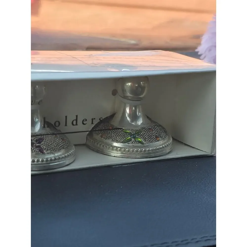 4 Pier One Jeweled Placecard holders. Silver plated Jeweled
